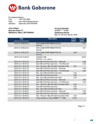 Download Botswana Bank Gaborone bank statement word